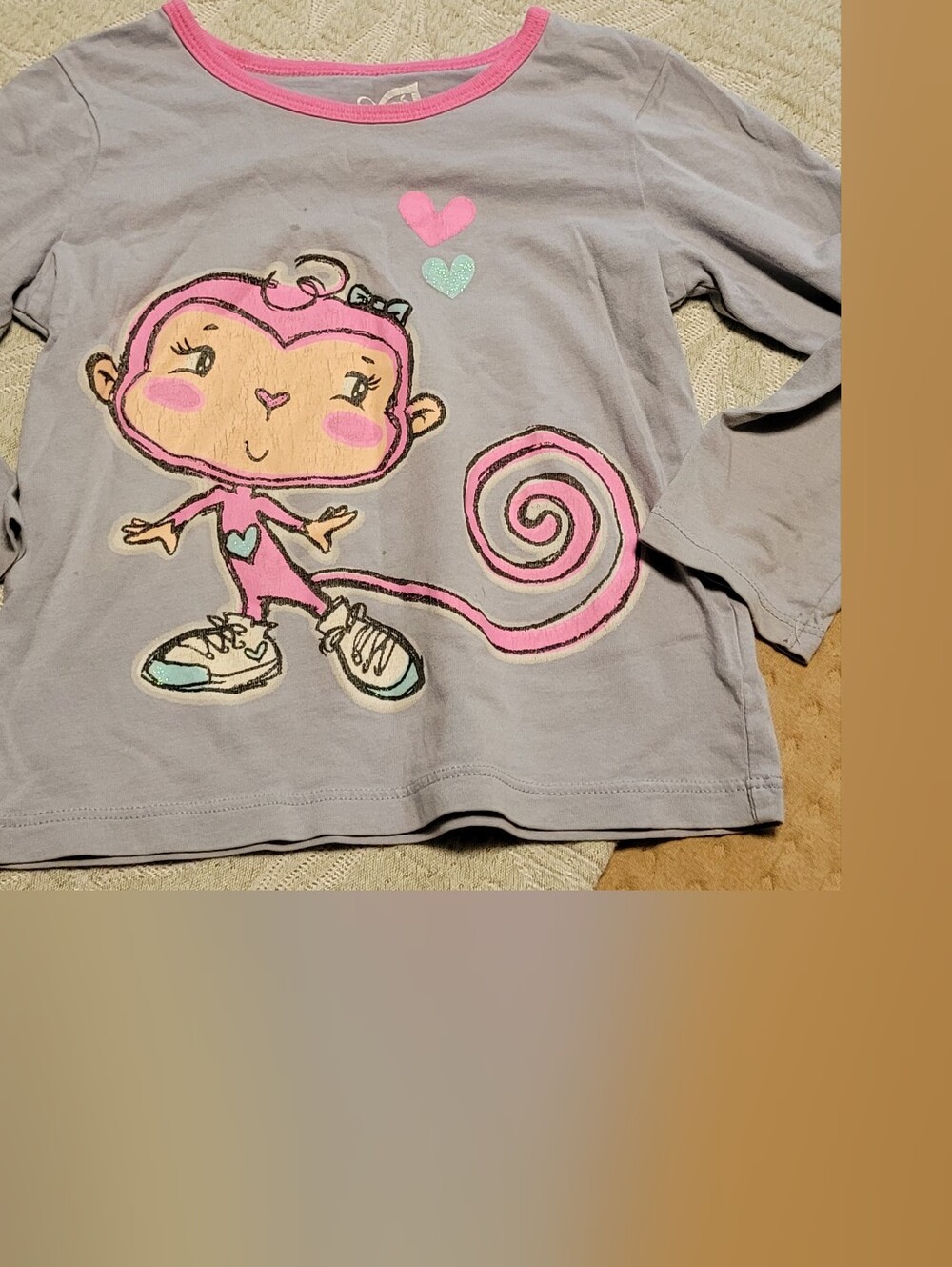 💚Free In Any Bundle Over $10 Long-Sleeve Tee with Pink Monkey Graphic